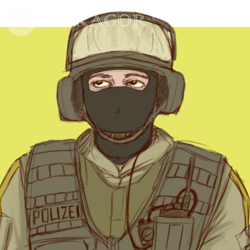Рисованная аватарка полицейского в шлеме для игры Стандофф 2 | 2 Standoff Все игры Counter-Strike