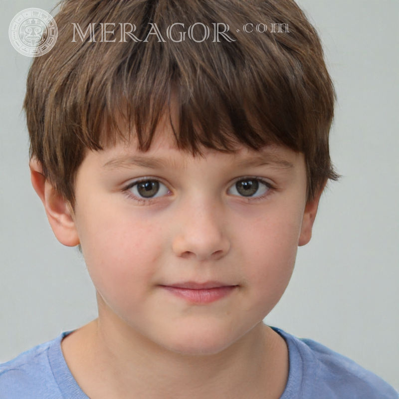 Photo of a little cheerful brown-haired boy on a light background Faces of boys Babies Young boys Faces, portraits