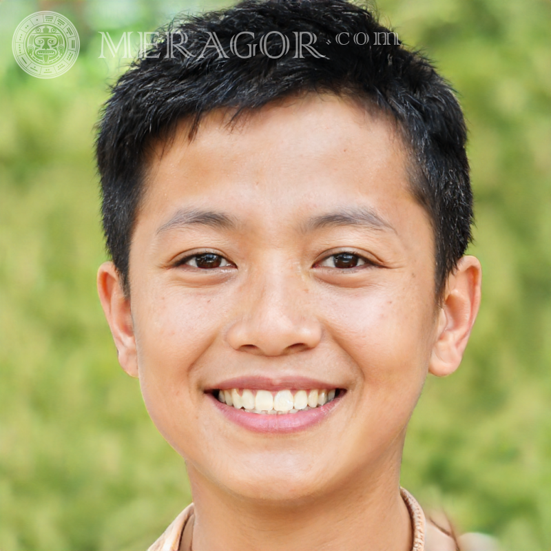 Фотографія веселого хлопчика азіата на природі Особи хлопчиків Дитячий Хлопчики Людина, портрети