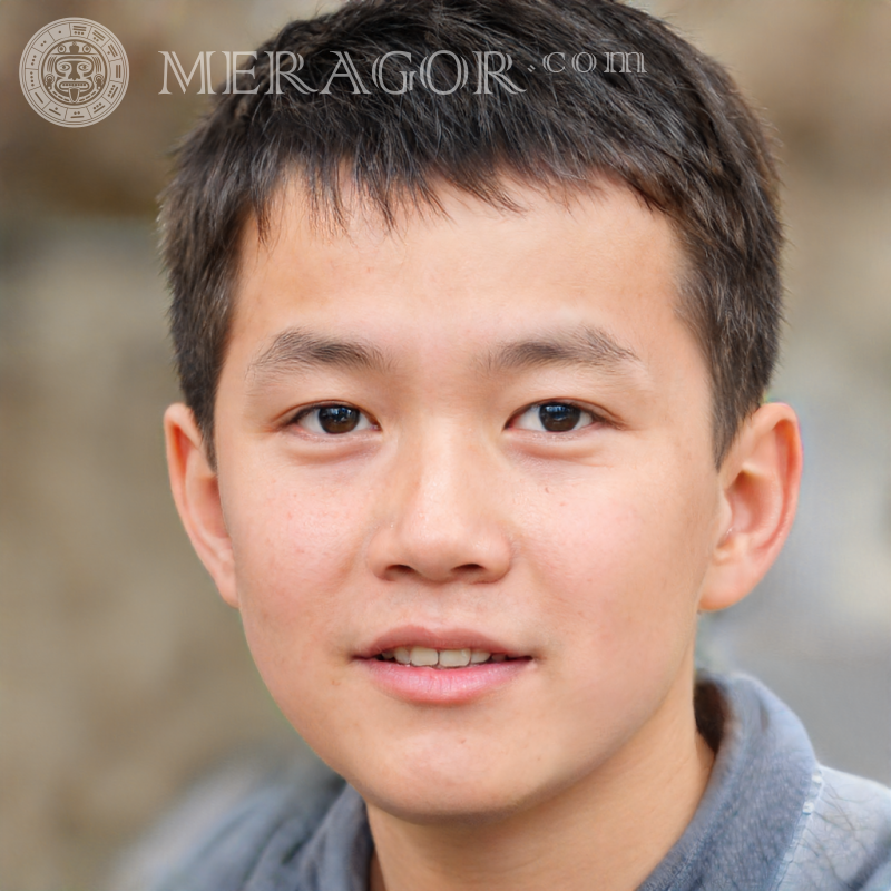 Falsches Gesicht eines Jungen mit Kurzhaarschnitt für LinkedIn Gesichter, Porträts Asiaten Koreaner Chinesisch