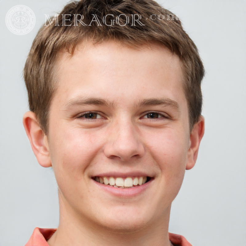 Fake brown-haired boy face for cover Faces, portraits Europeans Russians Ukrainians