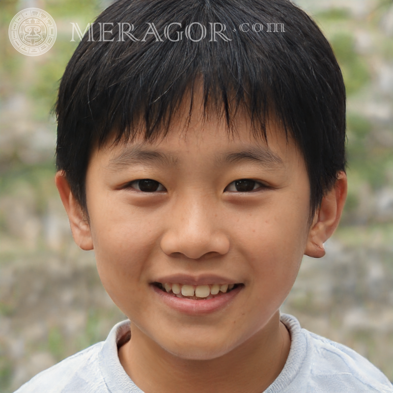 Laden Sie das gefälschte Porträt eines fröhlichen Jungen für den Avatar herunter Gesichter von Jungen Asiaten Vietnamesisch Koreaner