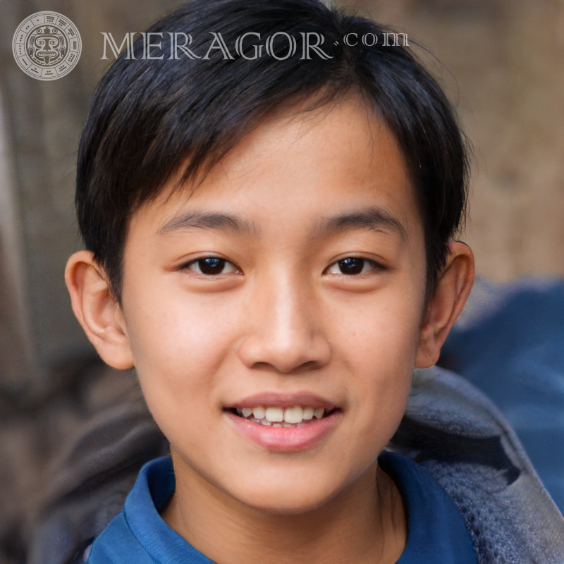 Retrato falso de um menino sorridente para o Facebook Rostos de meninos Аsiáticos Vietnamita Coreanos