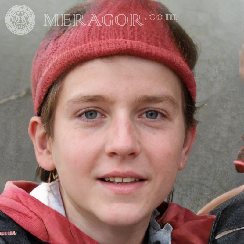 Фейковий портрет хлопчика в червоній шапці для Tinder Особи хлопчиків Європейці Російські Українці