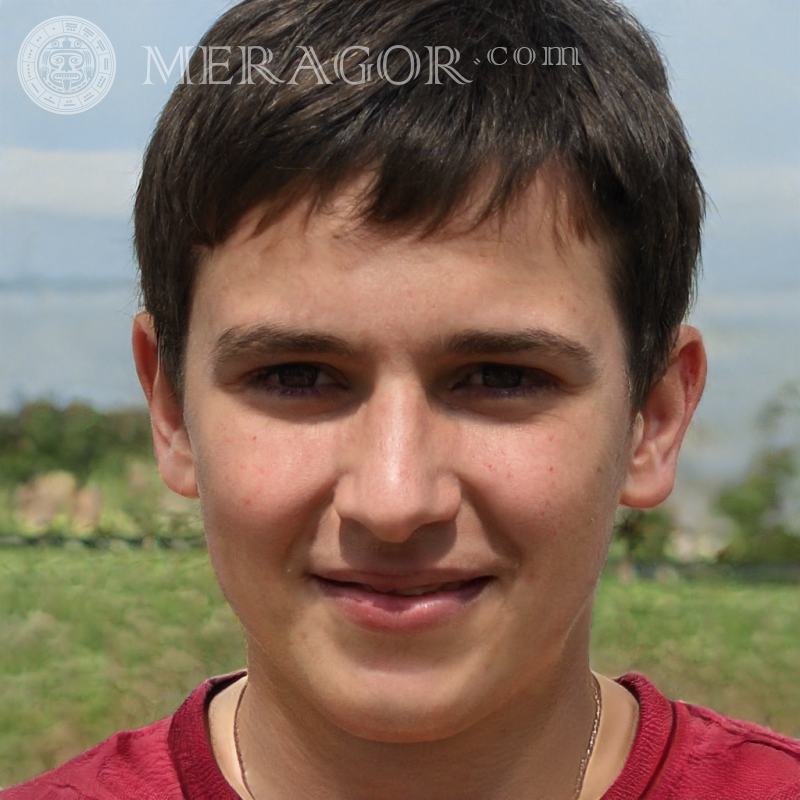 Gefälschtes Porträt eines fröhlichen Jungen für Chats Gesichter von Jungen Europäer Russen Ukrainer