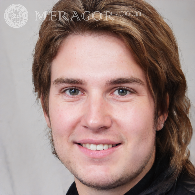 O rosto de um cara de 28 anos com cabelo comprido Rostos de rapazes Europeus Russos Pessoa, retratos