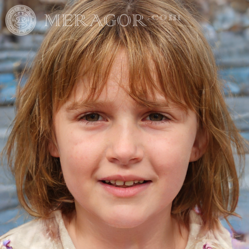 Foto mit dem Gesicht eines 7-jährigen Mädchens Gesichter von kleinen Mädchen Europäer Russen Maedchen
