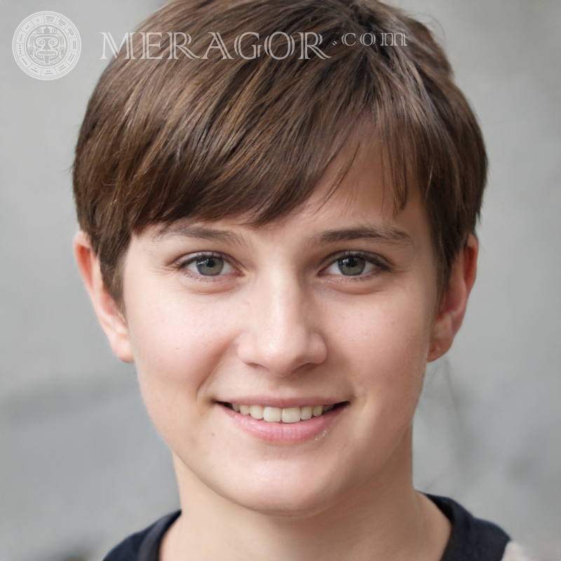 Portrait of a girl on an avatar with short hair Faces of small girls Europeans Russians Small girls
