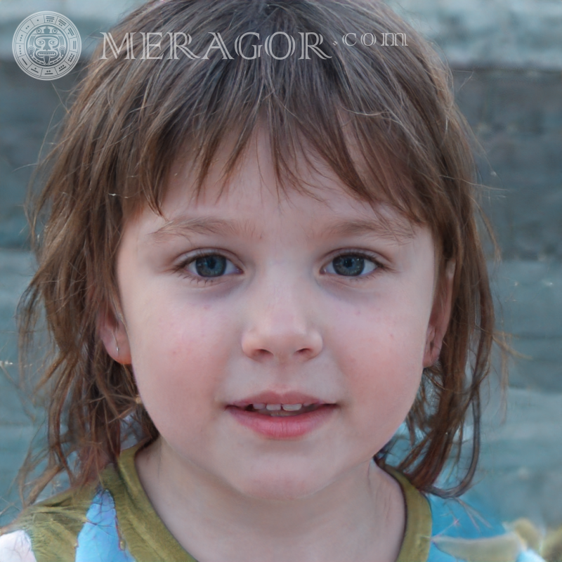Photo of a cautious little girl Faces of small girls Europeans Russians Small girls