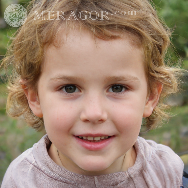 Portrait of a child with wavy hair Faces of small girls Europeans Russians Small girls