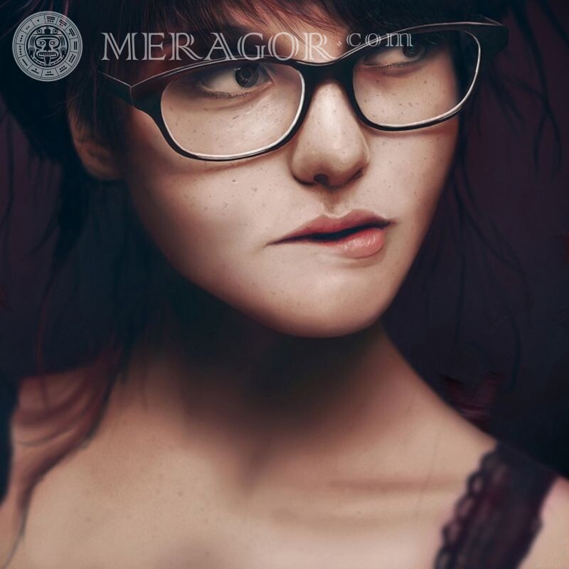Beautiful avatars of girls with glasses Faces, portraits Brunettes In glasses Small girls