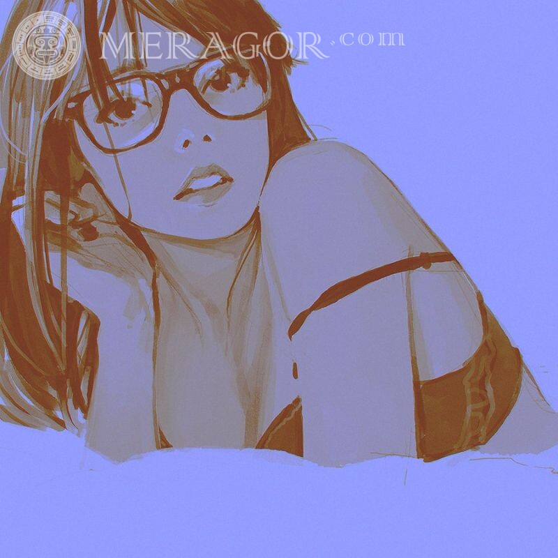 Картинка на аватар с девушкой в очках В очках Аниме, рисунок Девушки