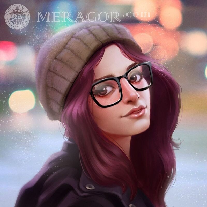 Art sur une fille et des lunettes télécharger sur avatar Animé, dessin Au chapeau Avec les lunettes