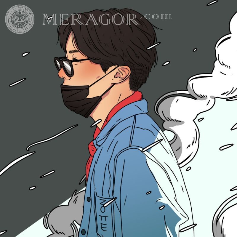 Картинка з хлопцем в окулярах аватар У масці Азіат Аніме, малюнок