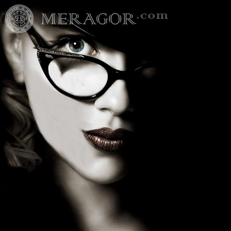 Dark avatar with a beautiful girl in glasses Faces of girls In a cap In glasses Glamorous