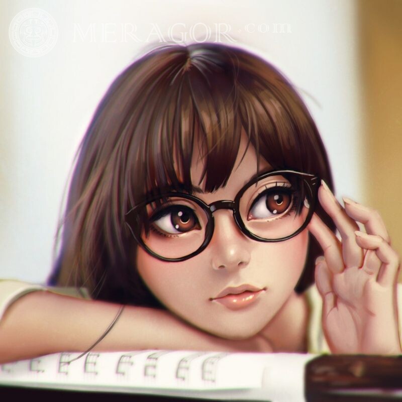 Art picture of a girl with glasses Faces of small girls Anime, figure In glasses Faces, portraits