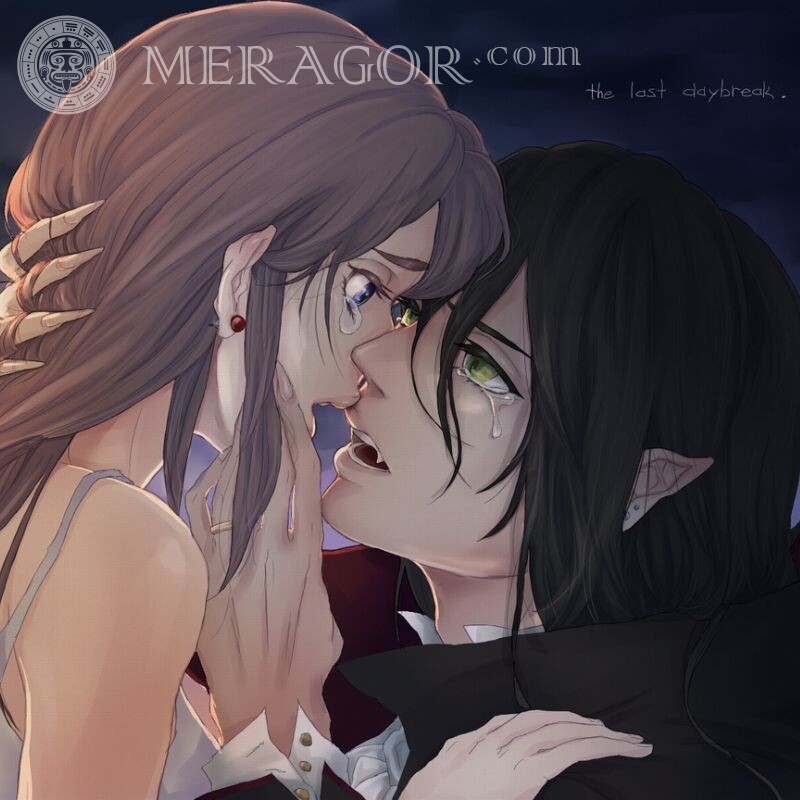 Поцілунок з вампіром аніме на аву Вампір Аніме, малюнок Хлопець з дівчиною