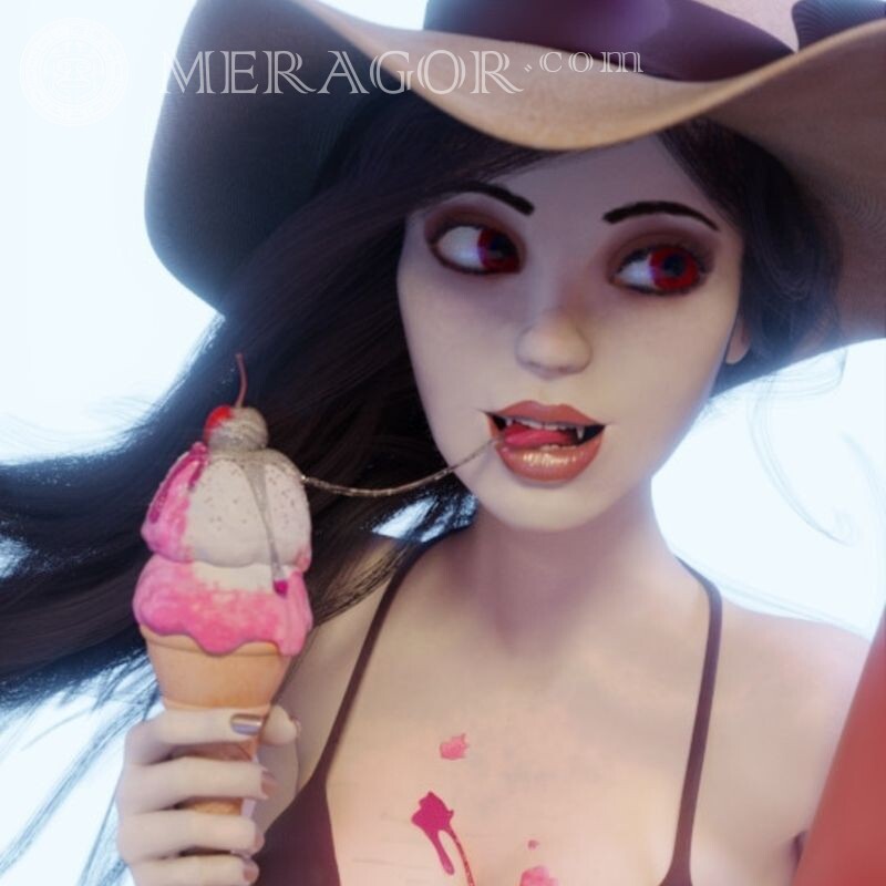 Нестрашная прикольная девушка вампир Вампиры Аниме, рисунок В шапке