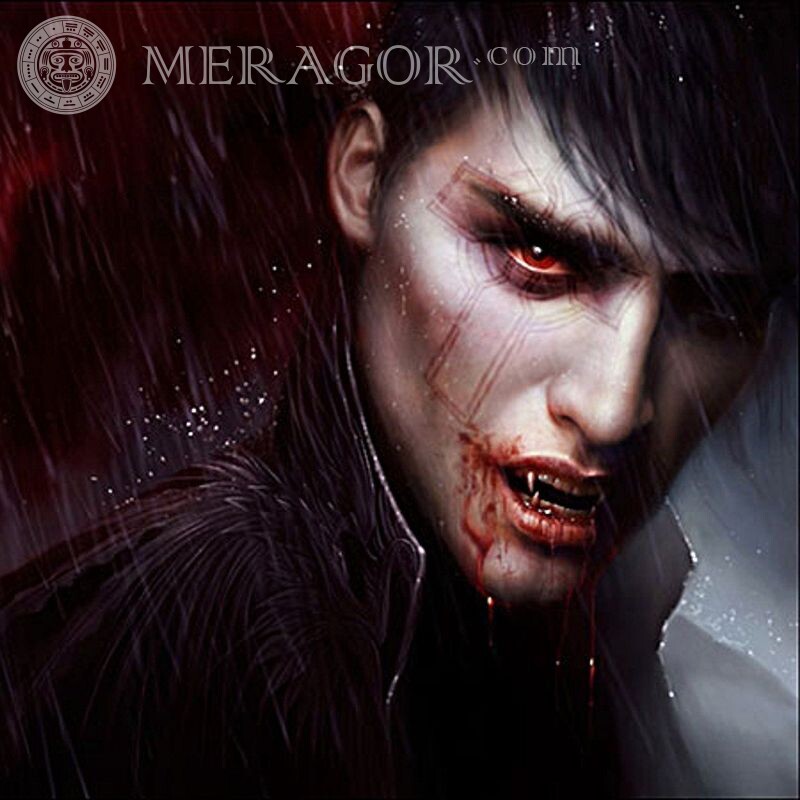 Хлопець вампір з кров'ю на обличчі Вампір Людина, портрети Обличчя хлопців