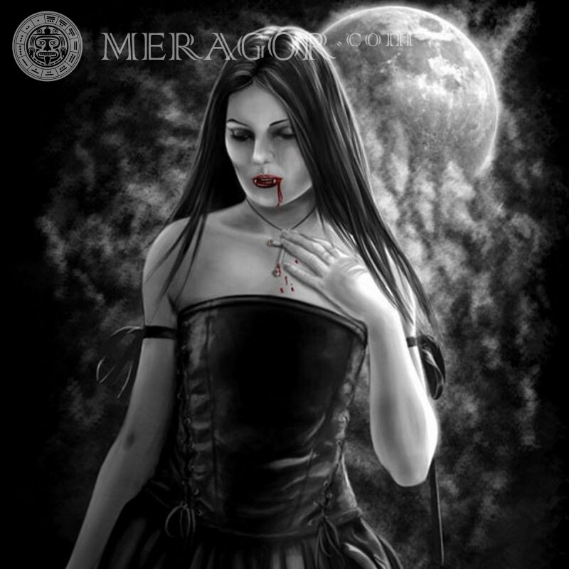 Desenho de uma garota vampira em preto e branco Vampiros Anime, desenho Mulheres