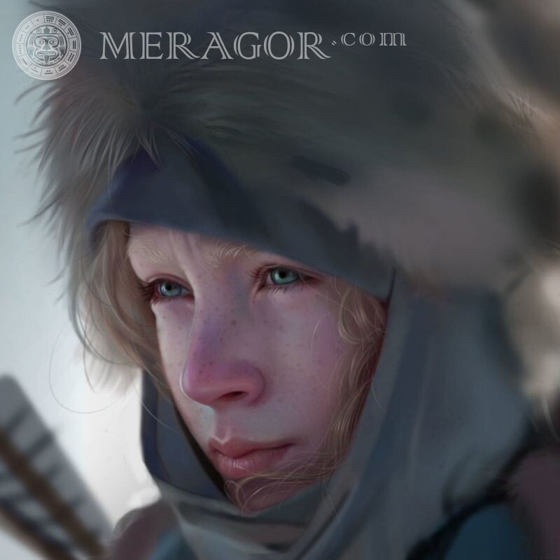 Realistische Kunst eines Mädchens in einer Haube auf einem Avatar Gesichter von Mädchen In der Kapuze Maedchen Mädchen