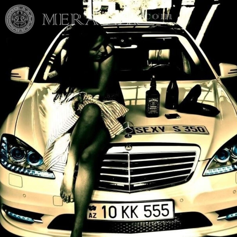 Girl drinking whiskey on the hood avatar Cars Girls Women