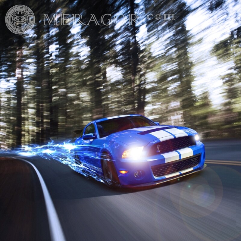 Descargar en avatar foto Fast Mustang Autos Azules Transporte