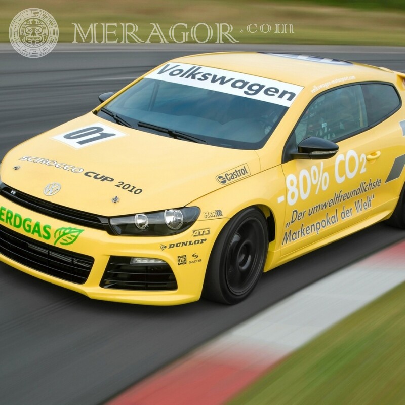 Аватарка на Ютуб гоночный желтый Volkswagen скачать фото Autos Transport Rennen