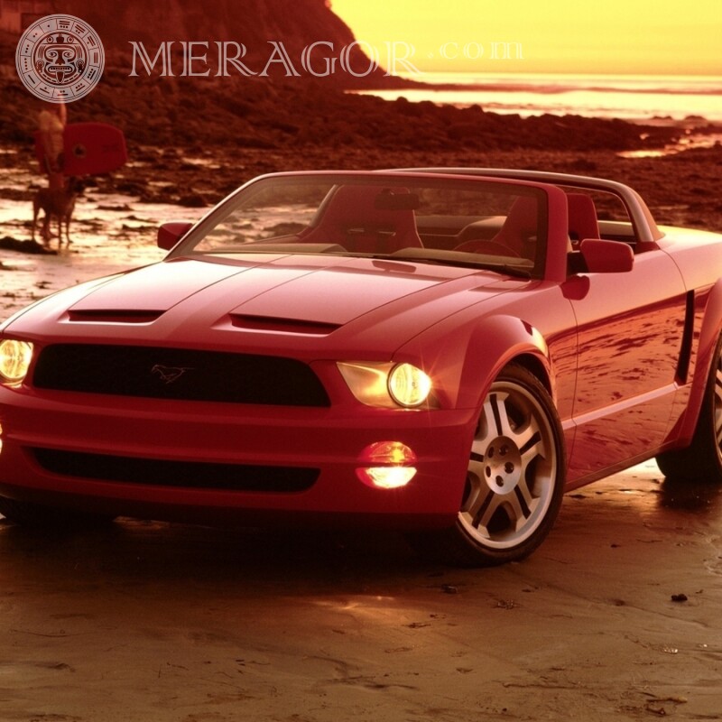 Red Ford Mustang conversível baixe uma foto na foto do perfil de um cara Carros Transporte