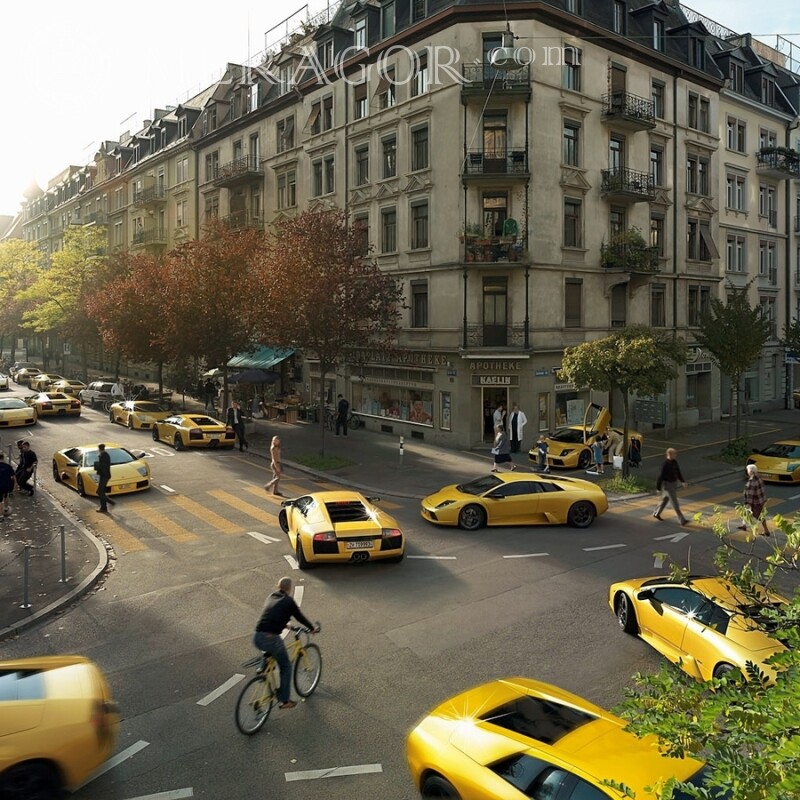 Télécharger la photo Les Lamborghini jaunes ont rempli la ville Les voitures Transport