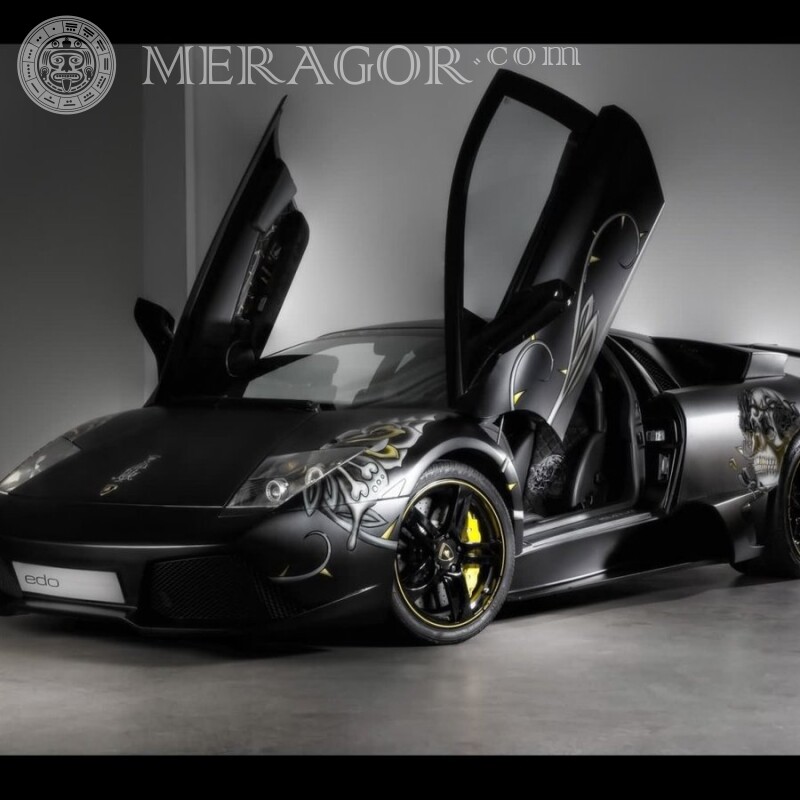 Завантажити картинку чорної Lamborghini з піднімаються дверима на аватарку Автомобілі Транспорт
