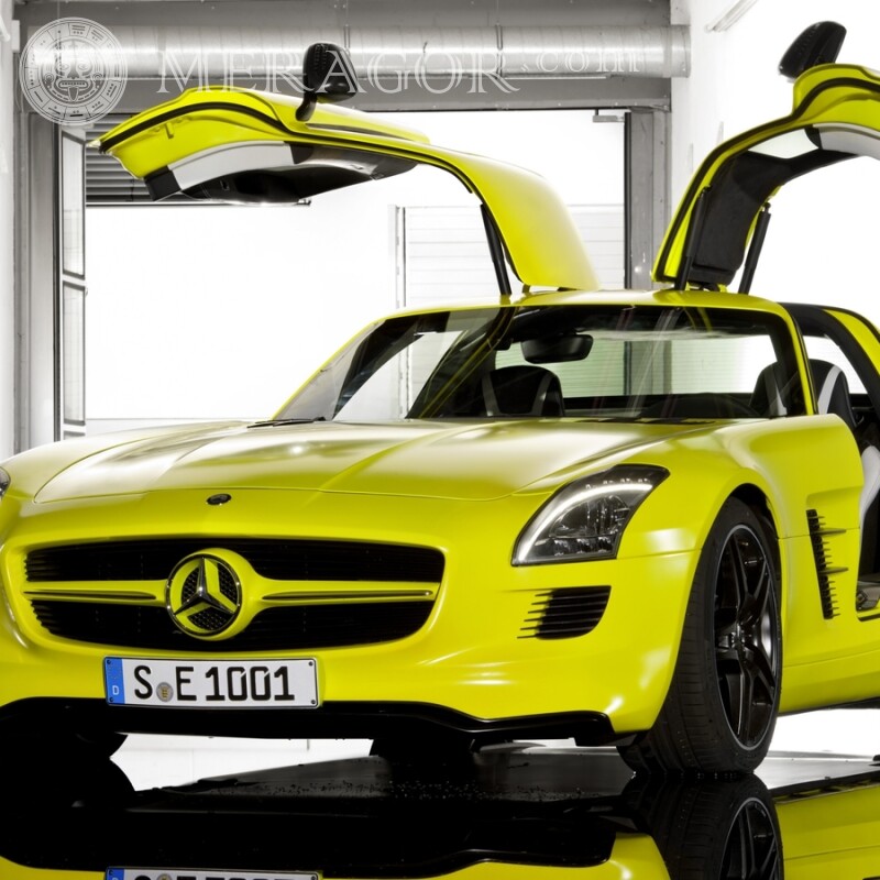 On the avatar download a photo of a yellow Mercedes with lifting doors Cars Transport