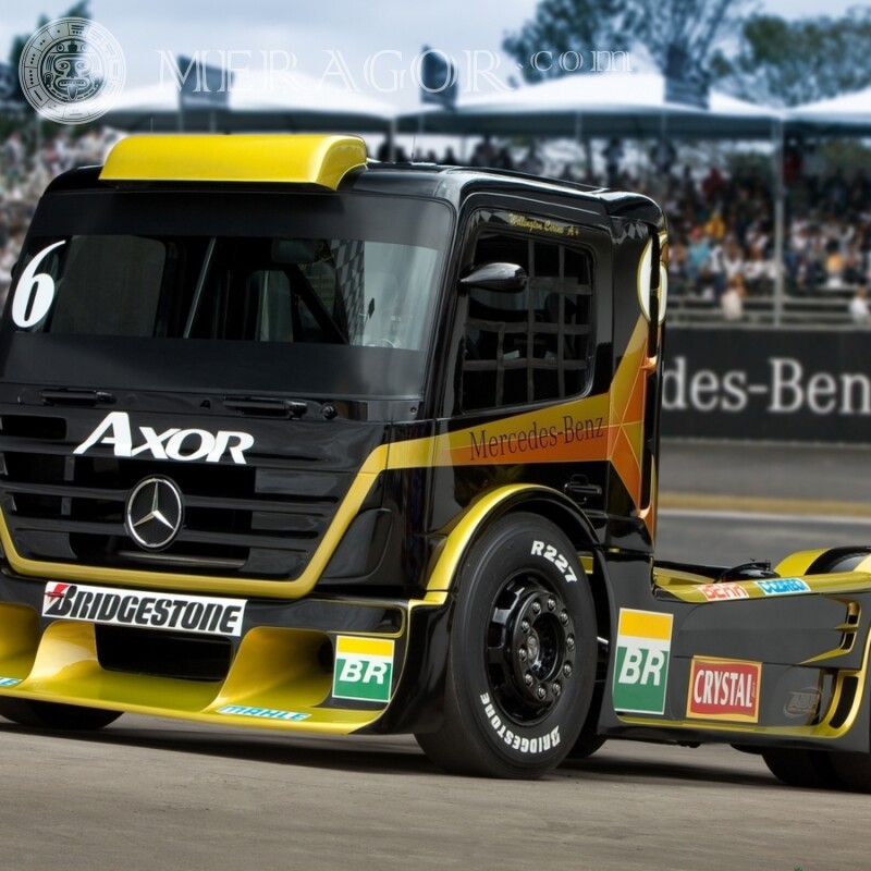 On the avatar download a photo of the German racing tractor Mercedes for Facebook Cars Transport Race
