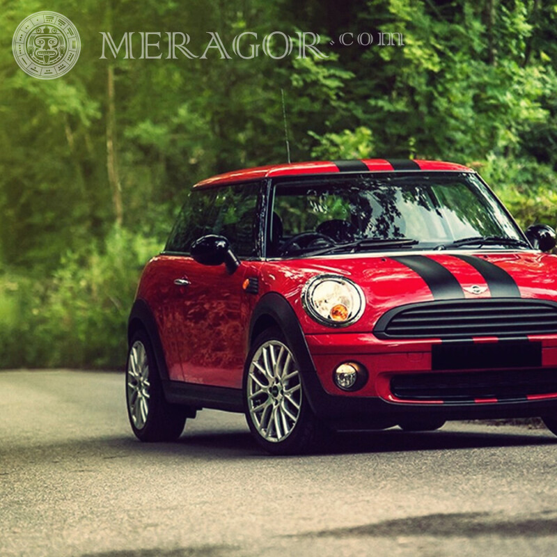 Скачать фото стильный красный MINI Cooper на аву для девушки Автомобили Транспорт