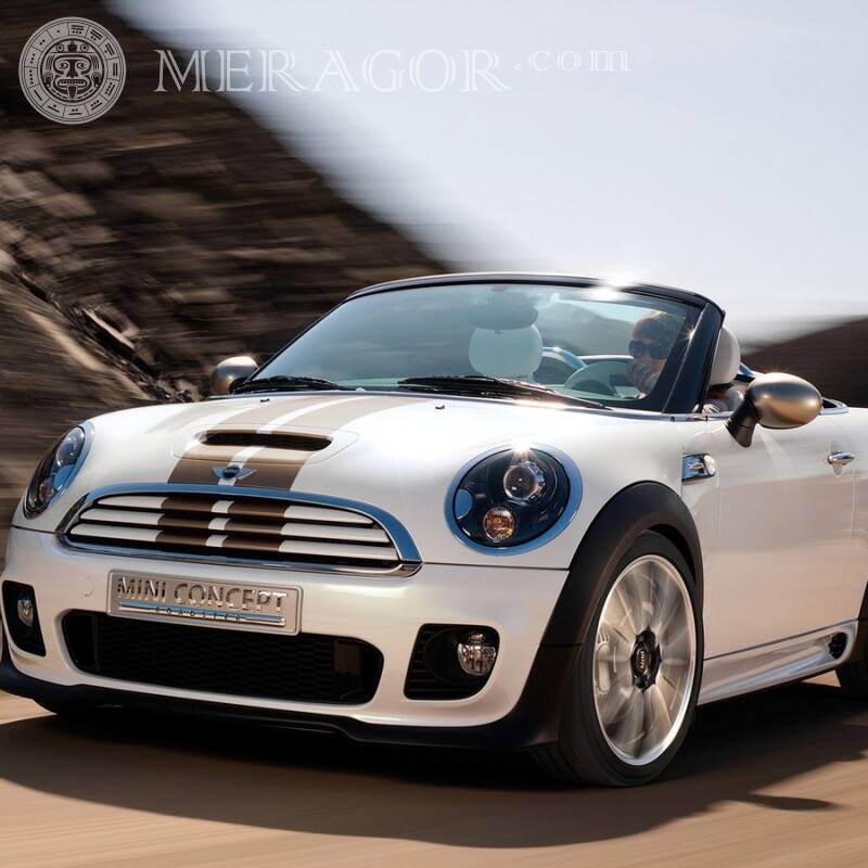 Скачать фото стильный белый MINI Cooper на аву для девушки Автомобили Транспорт