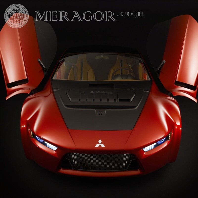 Baixe a foto do luxuoso Mitsubishi vermelho com portas de levantamento na sua foto de perfil Carros Transporte