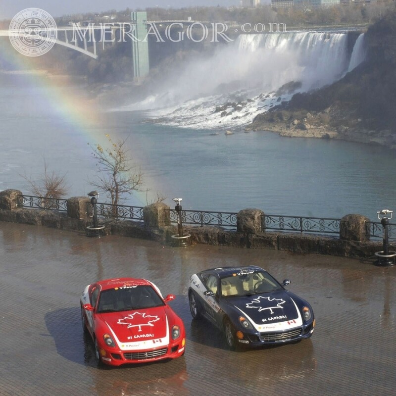 Скачать фото для авы пара крутых машин возле водопада Carros Transporte
