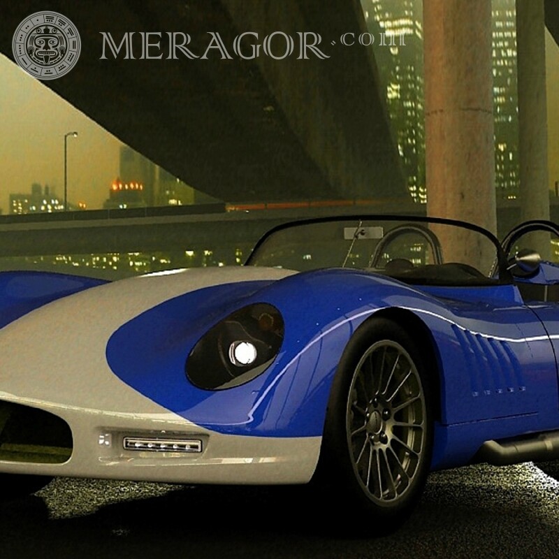 En el avatar de la niña, un automóvil deportivo blanco-azul Autos Transporte Carrera