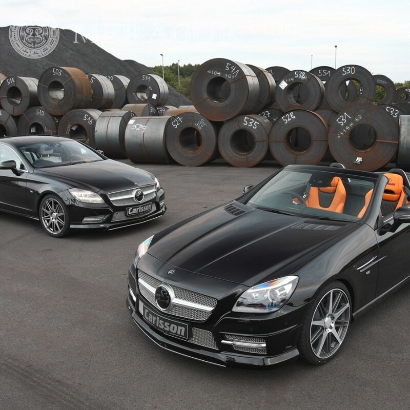 Download black cars on the background of rolls of tin for a guy for free Cars Transport