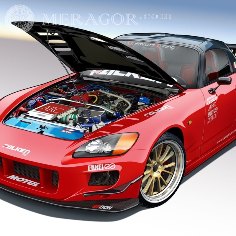 Red sports car photo under the hood on the avatar download for the girl Cars Transport