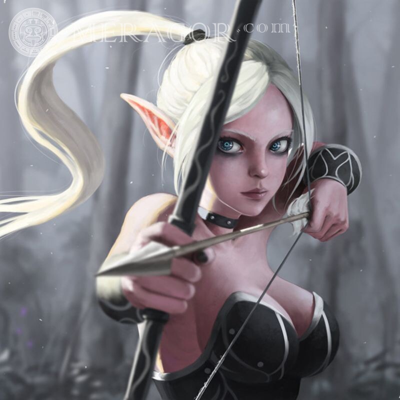 Elfa com imagem de arco para avatar Com arma Os elfos