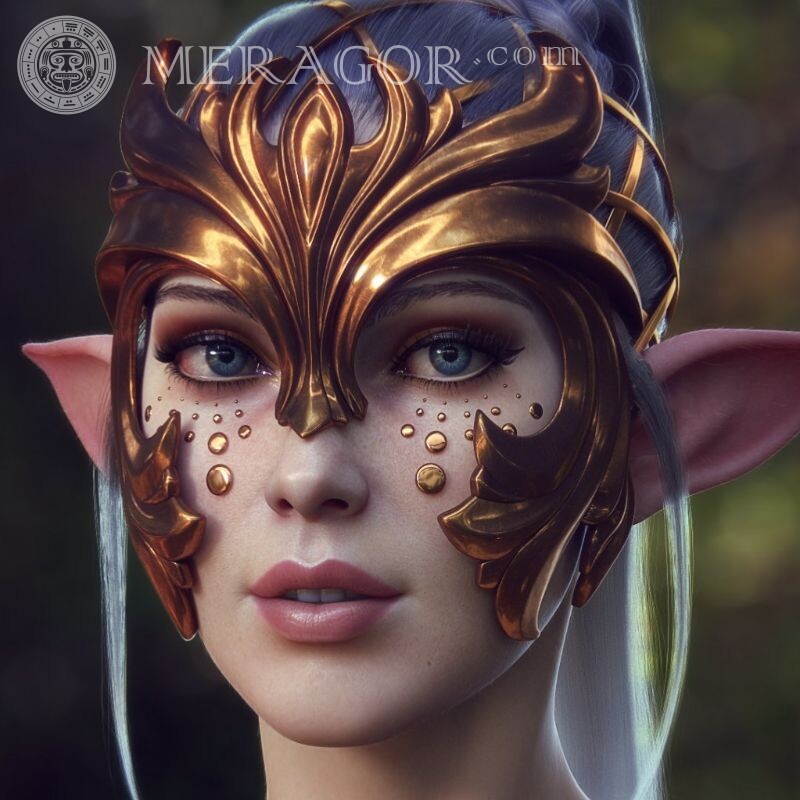 Foto de una niña en un avatar con un elfo. Enmascarado Elfos
