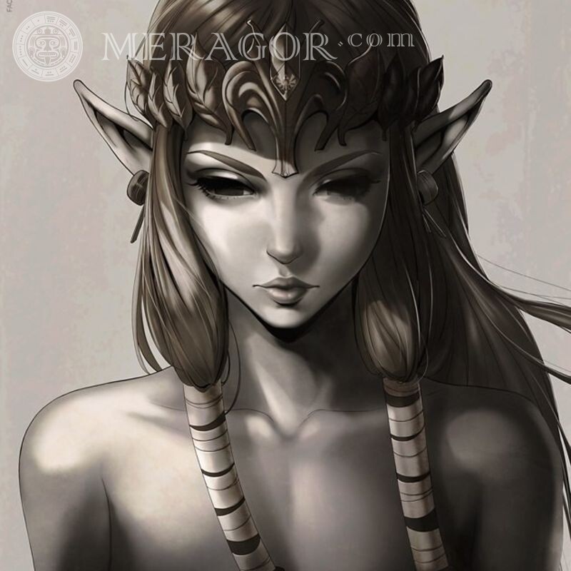 Elf drawing for avatar download Black and white Elves