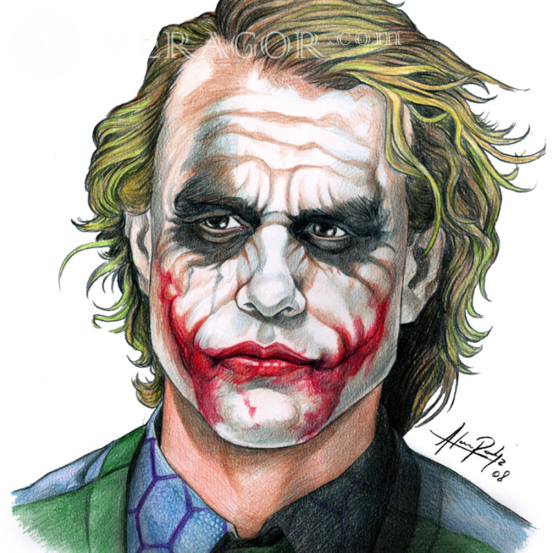Joker face drawing for avatar From films Anime, figure