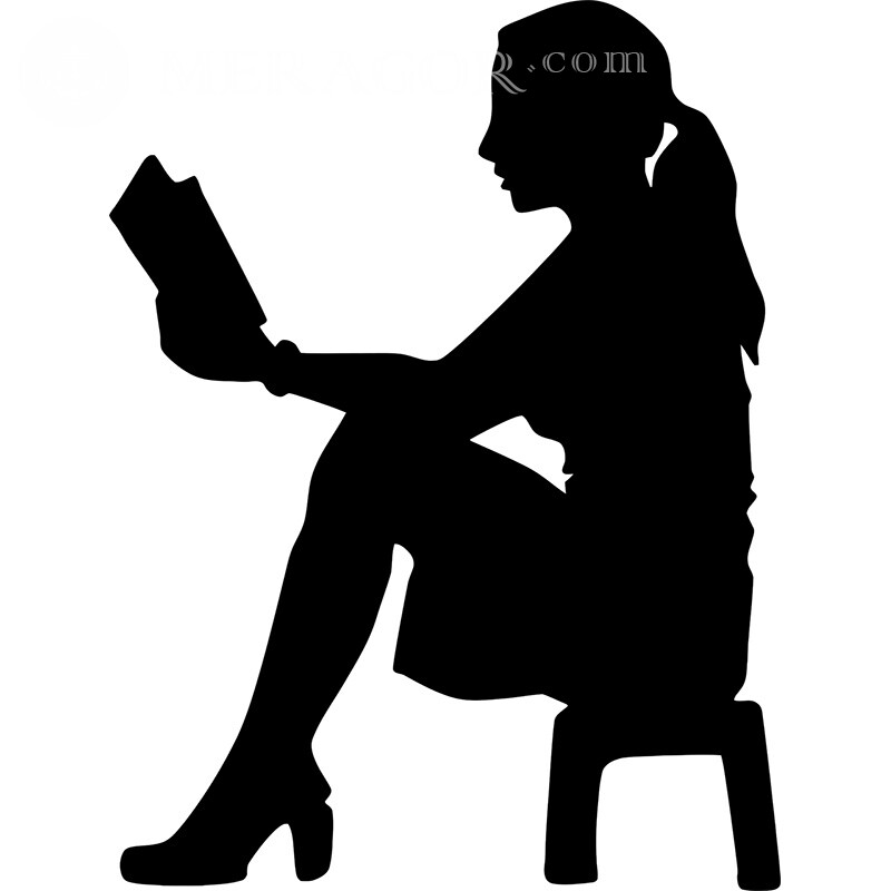Girl reads a book silhouette for profile Silhouette Black and white