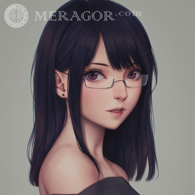 Hermoso arte con una chica morena con gafas Niñas adultas Anime, figura Morenas Gafas