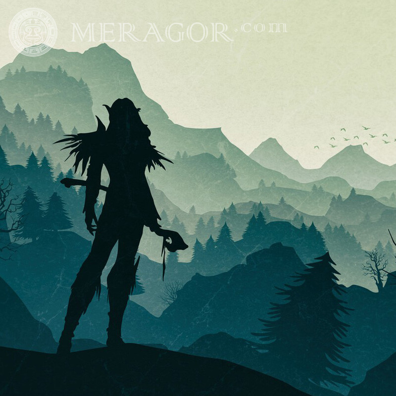 Elf on a background of mountains for social network Silhouette Anime, figure Elves