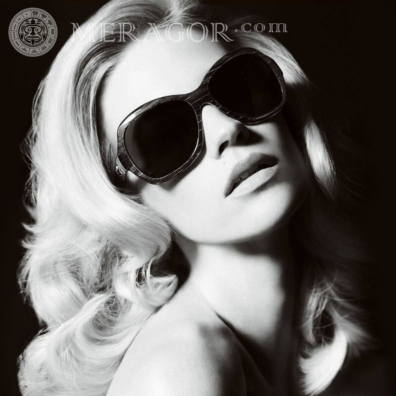 Black and white icon with blonde in glasses Black and white Blondes In glasses Faces, portraits