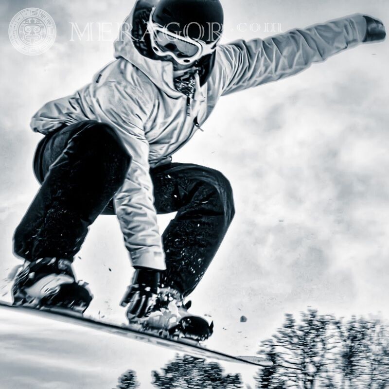 Schwarzweiss-Avatar des Snowboards Sportliche Schwarz-weisse