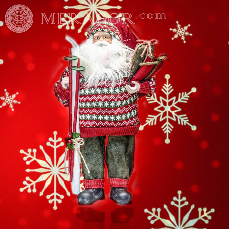 Télécharger l'avatar du nouvel an avec skis de Nouvel an Animé, dessin Père Noël
